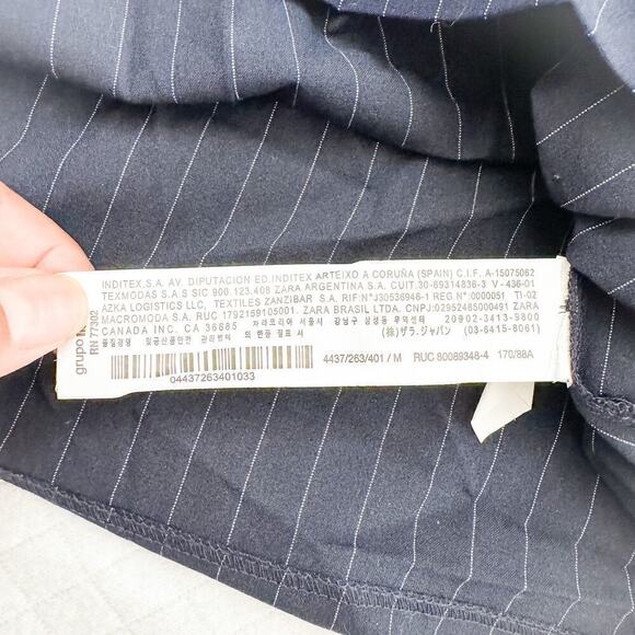 Zara Navy Pinstripe Patterned Ruffle Sleeve Blouse Size Medium - Picture 3 of 6